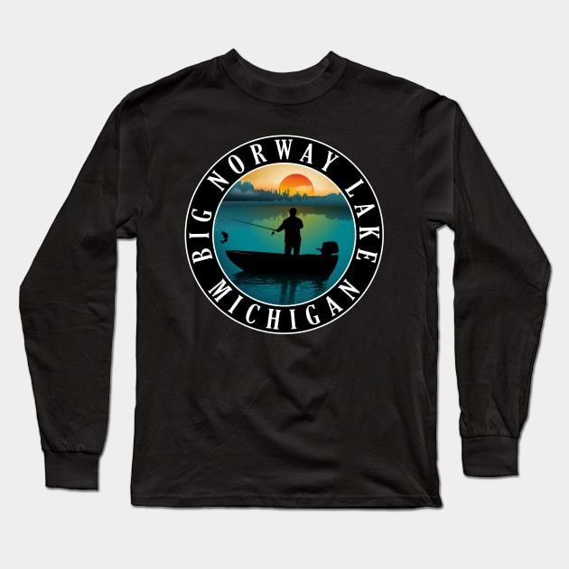 Big Norway Lake Fishing Michigan Sunset Long Sleeve T-Shirt by BirdsEyeWorks